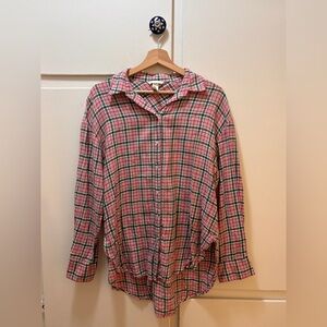 H&M Pink and Green Plaid Button-Down Shirt